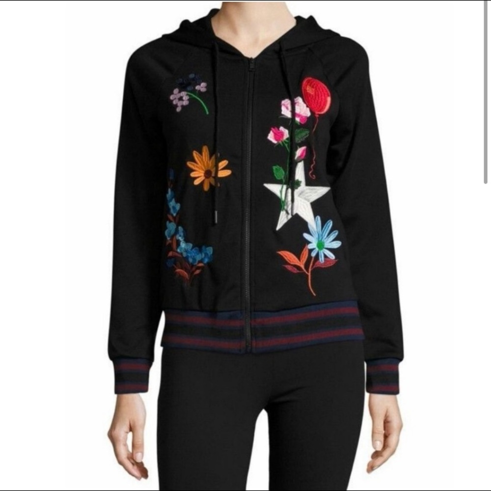 Cynthia Rowley Embroidered Zip Up Sweatshirt